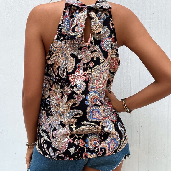 Boho Paisley Floral Print Casual Summer Tank Top - Picture 7 of 7